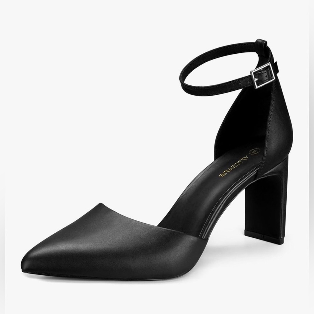NEW Black Leather Closed Toe 3” Heels Comfortable Work Prom Wedding Pumps 11